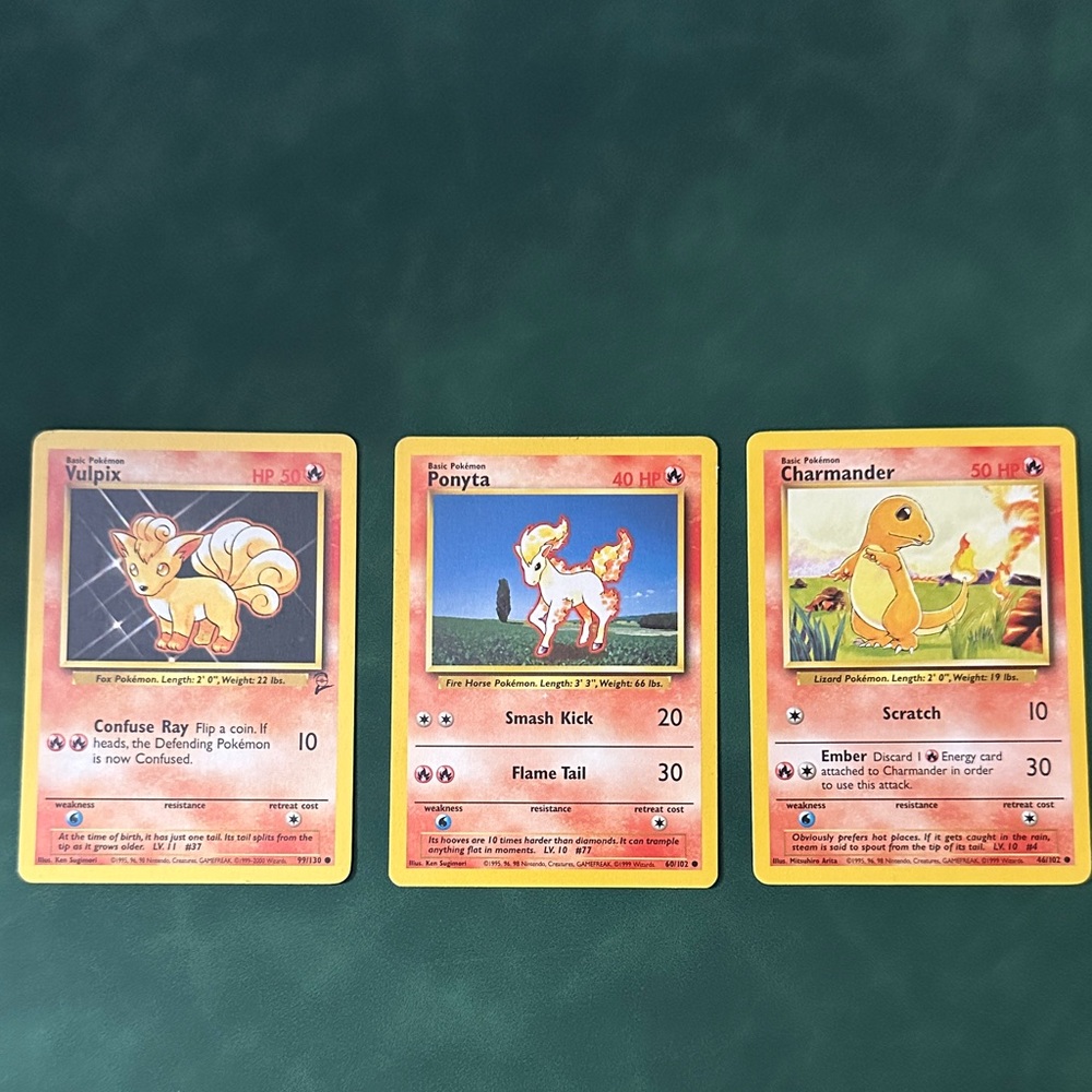 Pokemon Card Trio - Yellow and Red Vulpix, Ponyta, Charmander